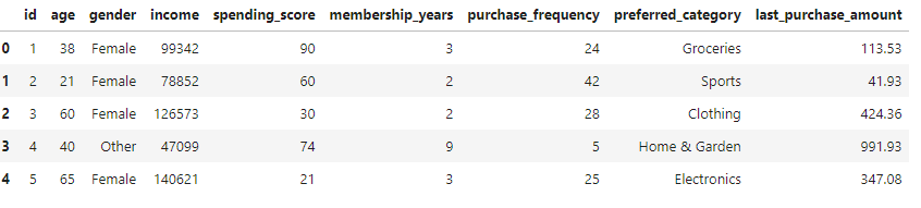 Customer segmentation data_head